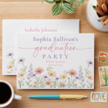 Pink Wildflower Bloom Graduation Party Envelope