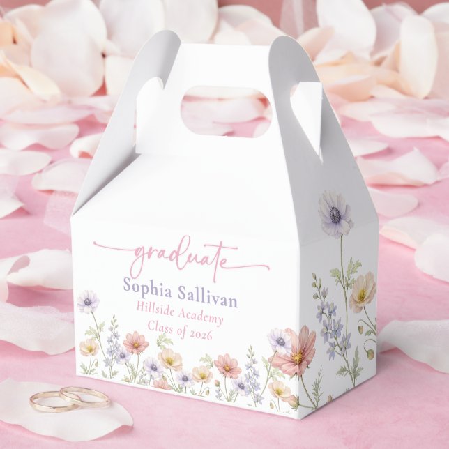 Pink Wildflower Bloom Graduation Party Favor Box (Wedding)