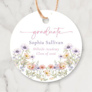 Pink Wildflower Bloom Graduation Party Favour Tags