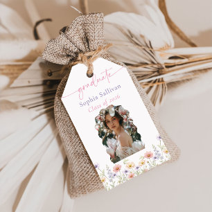 Pink Wildflower Bloom Graduation Party Gift Tags
