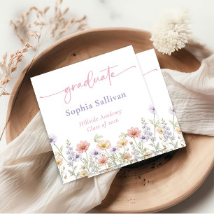 Pink Wildflower Bloom Graduation Party Napkin