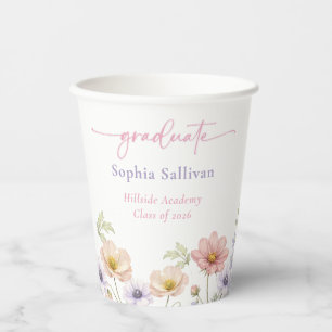 Pink Wildflower Bloom Graduation Party Paper Cups