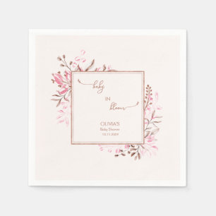 Pink Wildflower Border Baby in Bloom Baby Shower Napkin