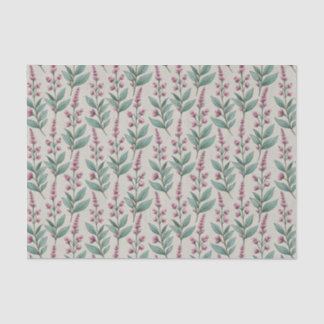 Pink Wildflower Botanical Stalks Cream Cottagecore Tissue Paper