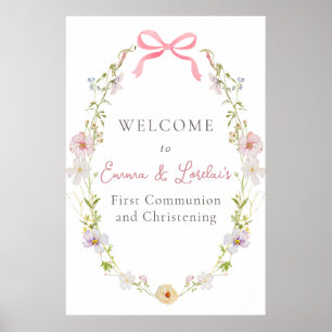 Pink Wildflower Bow Communion Welcome Sign