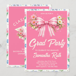 Pink Wildflower Bow Graduation Party  Invitation