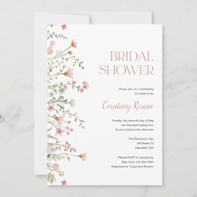 Pink Wildflower Bridal Shower Invitation (Front)