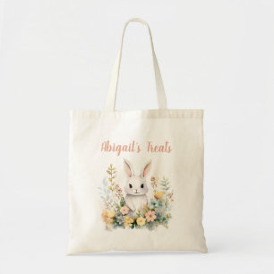 Pink Wildflower Bunny Rabbit Personalized Tote Bag