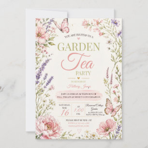 Pink Wildflower Butterfly Garden Tea Party Invitation