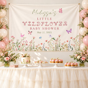 Pink Wildflower Butterfly Girl Baby Shower  Banner