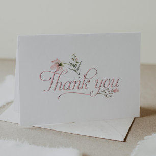 Pink wildflower calligraphy baby shower thank you card