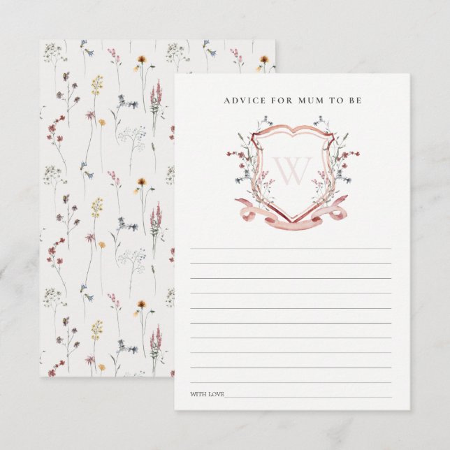 Pink Wildflower Crest Advice For Mum Baby Shower Enclosure Card (Front/Back)