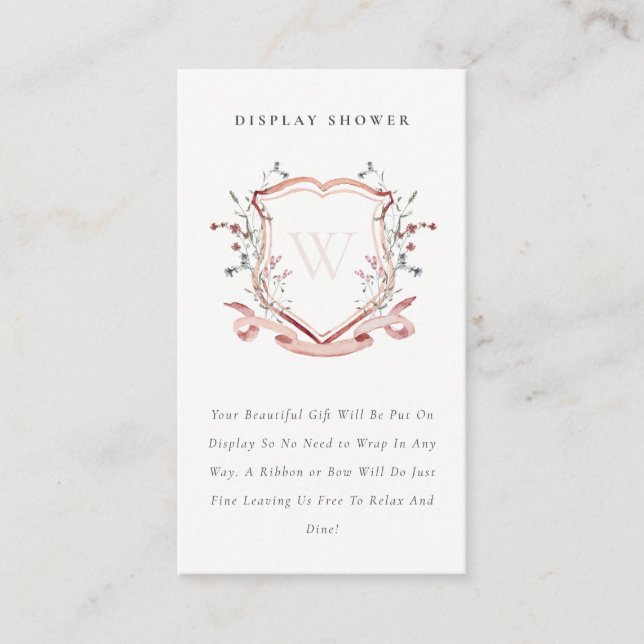 Pink Wildflower Crest Display Shower Baby Shower Enclosure Card (Front)