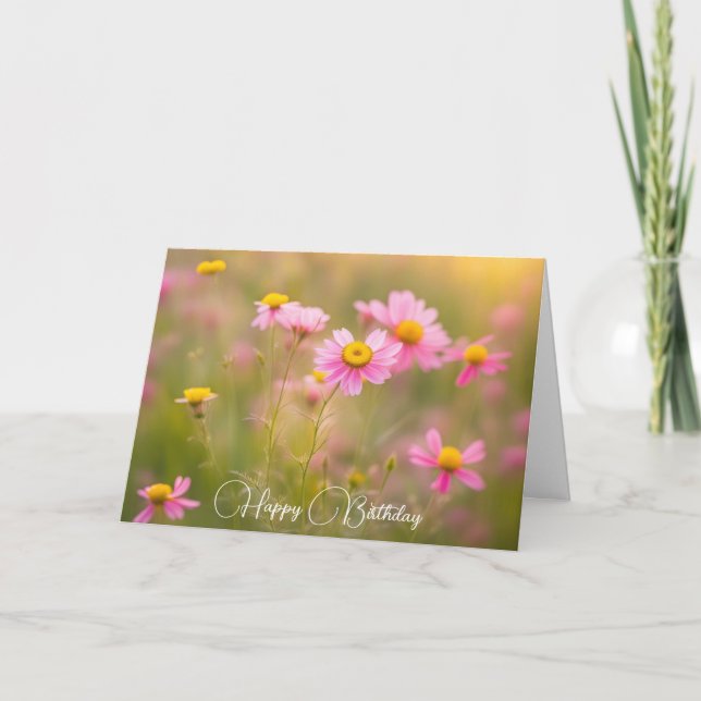 Pink Wildflower Daisies Birthday Card (Front)