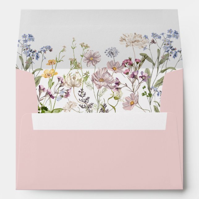 Pink Wildflower Envelope Return Address Elegant (Back (Bottom))
