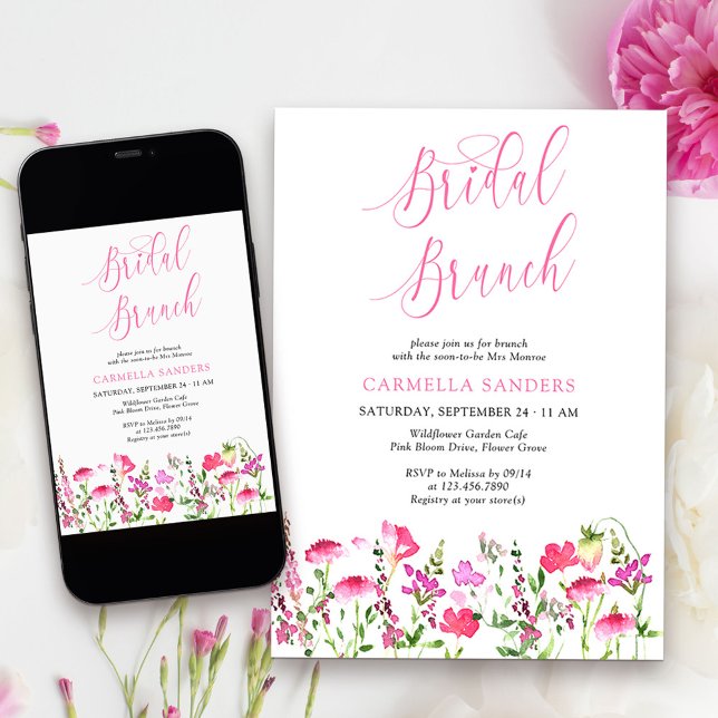 Pink Wildflower Feminine Elegant Bridal Brunch Invitation (Bridal Brunch Invitation from my Pink Wildflower Collection. Message me for co-ordinating items.
)