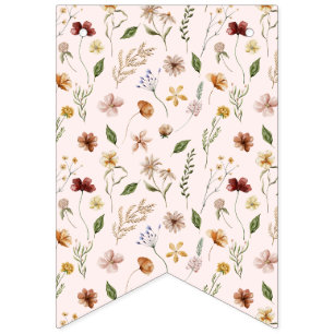 Pink Wildflower First Birthday Garden Bunting Flag