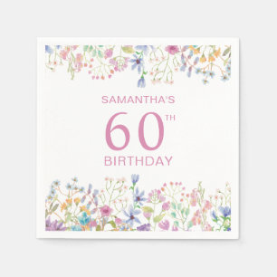 Pink Wildflower Floral 60th Birthday Napkin