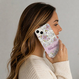Pink Wildflower Floral Chic Name Style iPhone 14 Case
