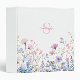 Pink Wildflower Floral Meadow Monogram Binder