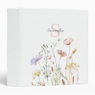 Pink Wildflower Floral Monogram  Binder