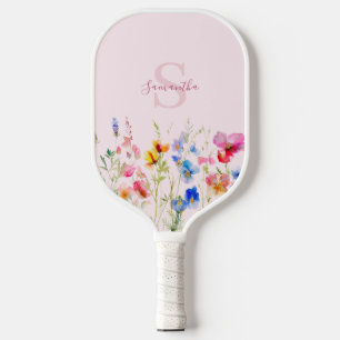 Pink Wildflower Floral Personalized Pickleball Paddle