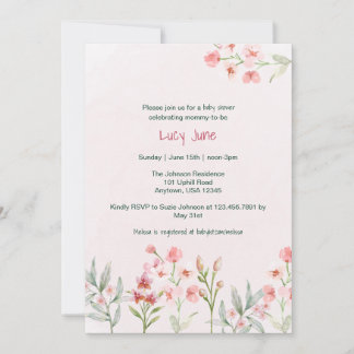 Pink Wildflower Garden Baby Shower Invitation