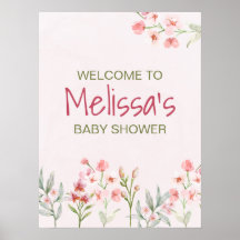Pink Wildflower Garden Baby Shower Welcome Sign