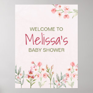 Pink Wildflower Garden Baby Shower Welcome Sign