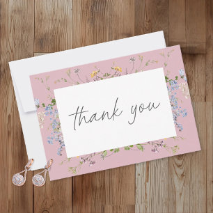 Pink Wildflower Garden Elegant Wedding Thank You Card