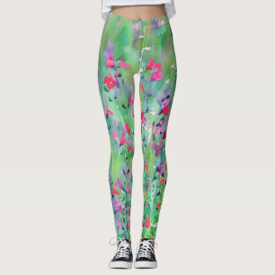 Pink Wildflower Meadow Art Leggings