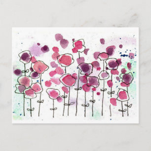 Pink Wildflower Meadow Watercolor Flowers Postcard