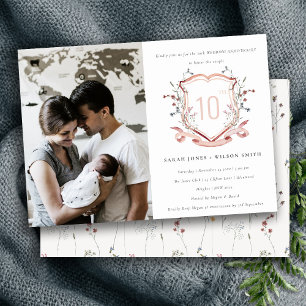 Pink Wildflower Monogram Crest Photo Anniversary Invitation