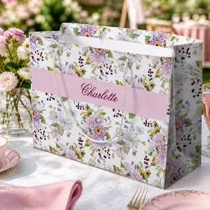 Pink Wildflower Monogram Floral Design Large Gift Bag