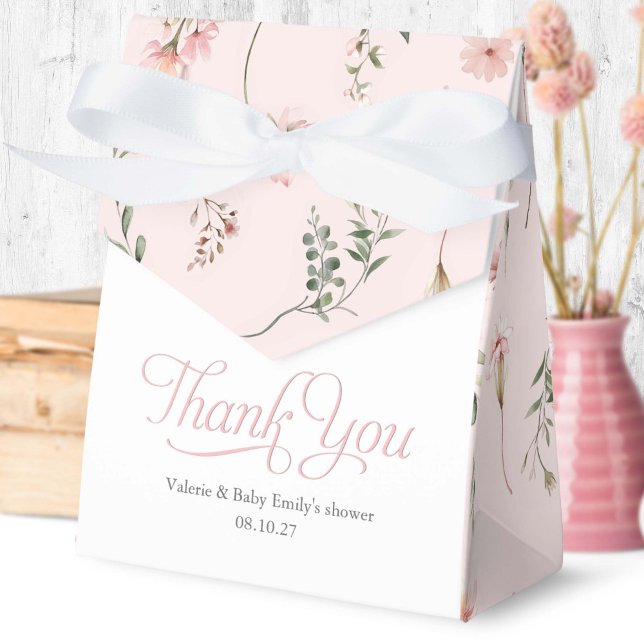 Pink Wildflower pattern elegant Baby Girl Shower  Favor Box (Pink Wildflower themed thank you favor box.)