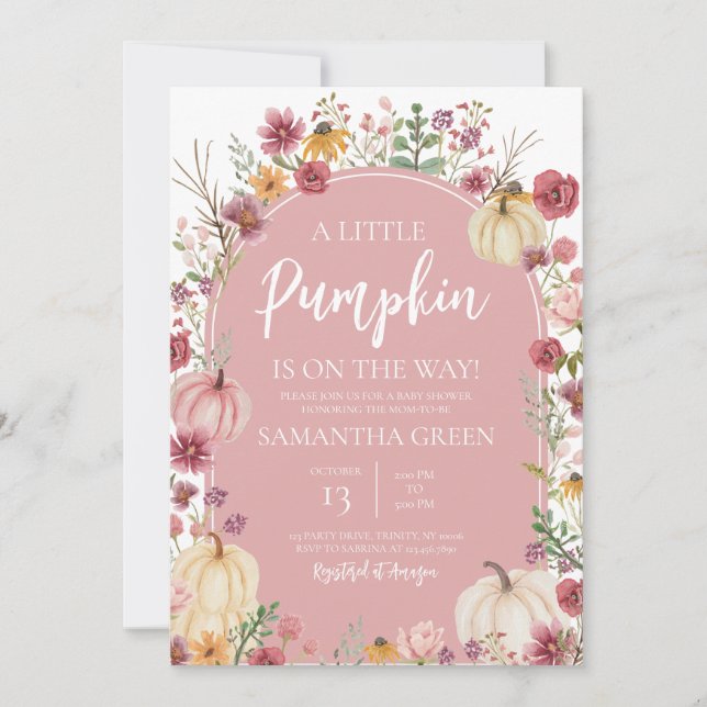 Pink Wildflower Pumpkin Baby Shower Invitation (Front)