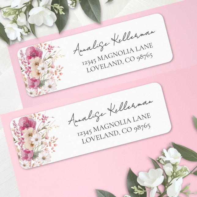 Pink Wildflower Return Address (Pink Wildflower Return Address Label )