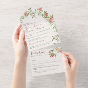 Pink Wildflower Rose Spring Garland Wedding All In One Invitation
