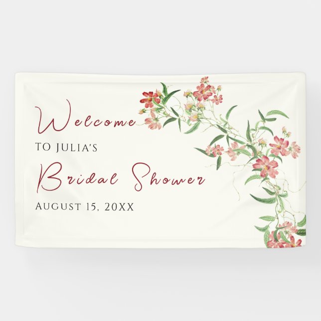 Pink Wildflower Rose Spring Garland Wedding Banner (Horizontal)