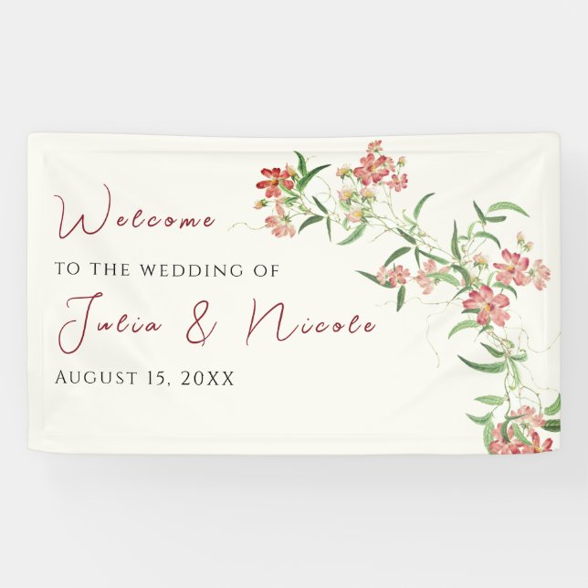 Pink Wildflower Rose Spring Garland Wedding Banner (Horizontal)