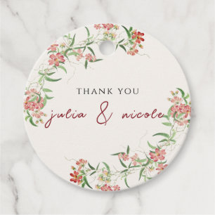 Pink Wildflower Rose Spring Garland Wedding Favour Tags