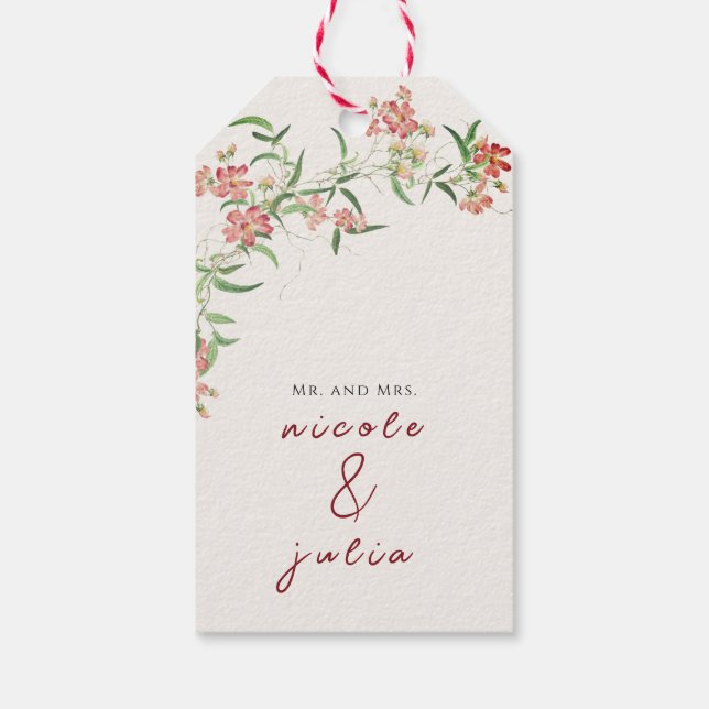 Pink Wildflower Rose Spring Garland Wedding Gift Tags (Back)