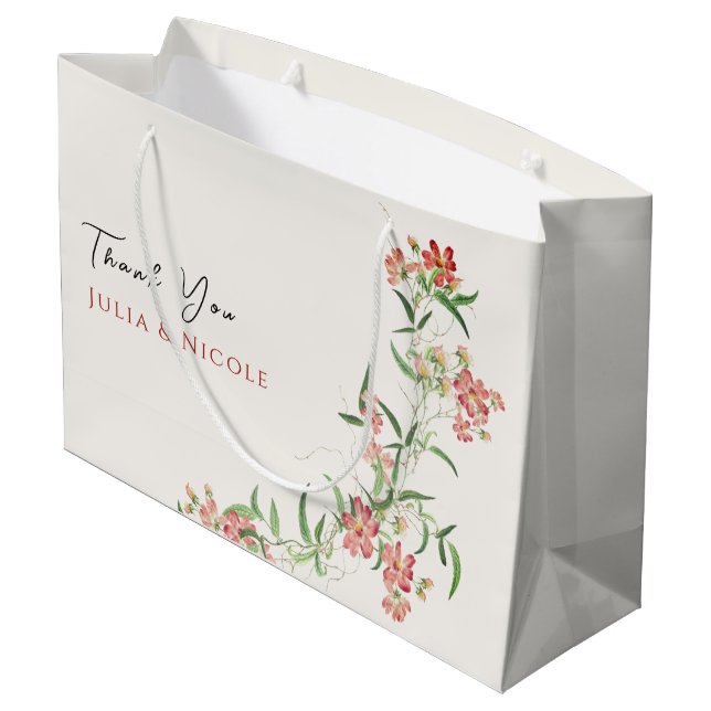 Pink Wildflower Rose Spring Garland Wedding Large Gift Bag (Back Angled)