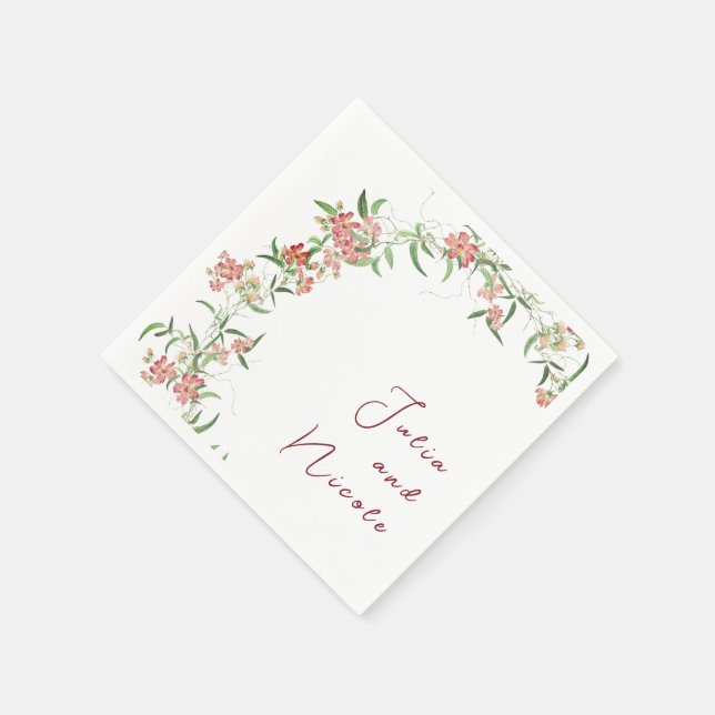 Pink Wildflower Rose Spring Garland Wedding Napkin (Corner)