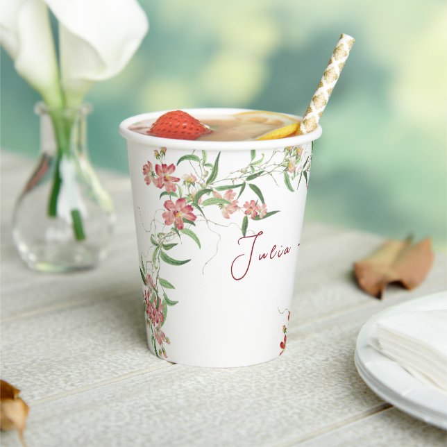 Pink Wildflower Rose Spring Garland Wedding Paper Cups (Insitu)