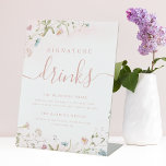 Pink Wildflower rustic Wedding Signature Drinks Pedestal Sign<br><div class="desc">Elegant delicate watercolor wildflower and stylish modern script,  Pastel palettes of soft blush pink,  off white,  beige,  dusty blue,  and botanical greenery,  simple and romantic. Great wedding signature drinks sign for rustic botanical garden wedding in spring and summer. 
See all the matching pieces in collection.</div>