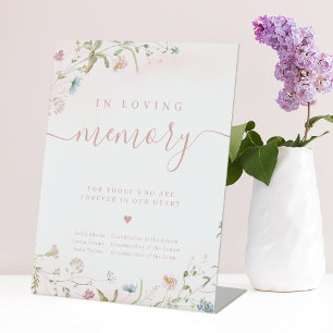 Pink Wildflower script rustic in loving memory Pedestal Sign