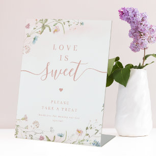 Pink Wildflower script rustic Love is Sweet Pedestal Sign