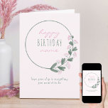 Pink Wildflower Simple Personalized Happy Birthday Card<br><div class="desc">Personalized Happy Birthday card with simple wreath of pink wildflowers and sweet typography. Dainty and simple design with gentle colour palette of pastel pink,  pink and green. You have the option to edit the greeting on the front and the inside is blank for you to personalize as you wish.</div>