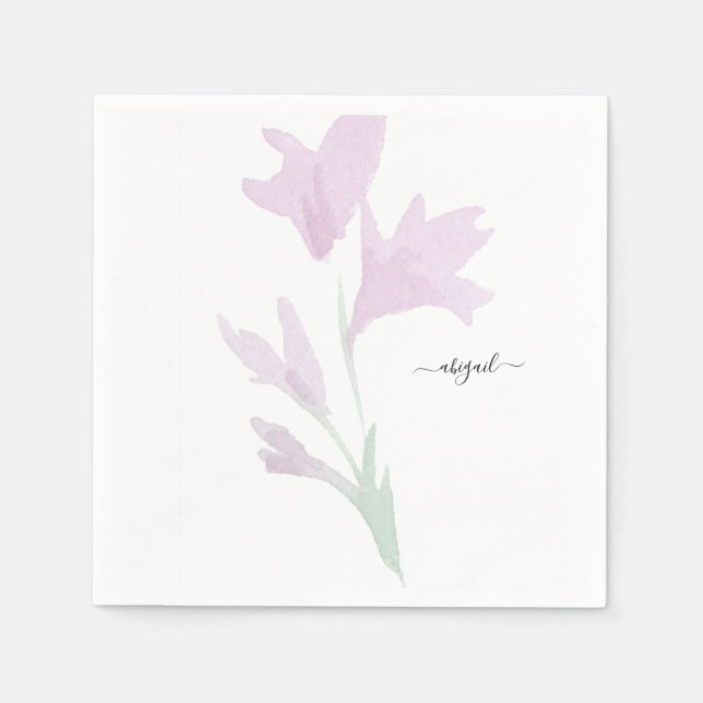 Pink Wildflower Stem Custom Name  Napkin (Front)